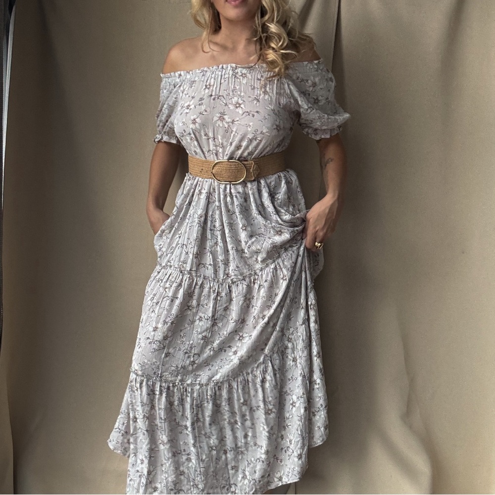Floral Off-Shoulder Dress in Gray